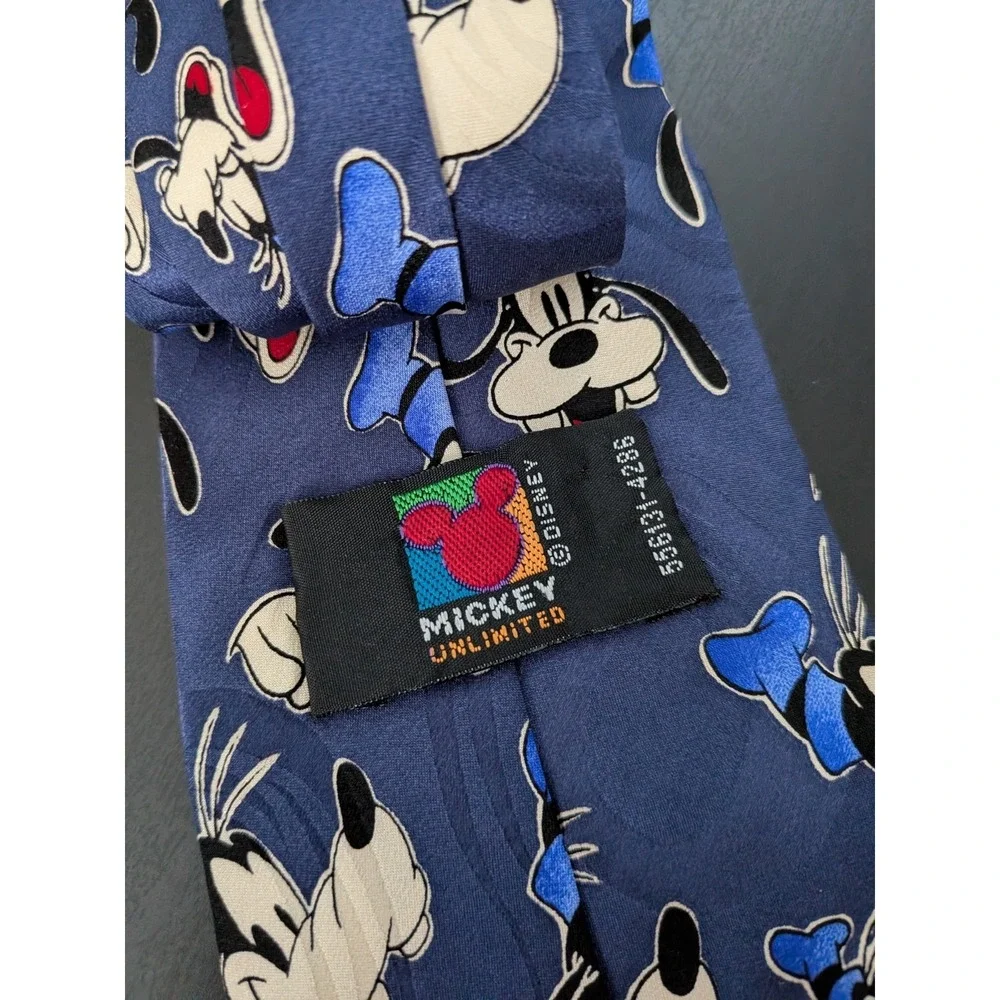 Disney Mickey Unlimited GOOFY All Over Print Tie Silk Blue‎ Korea Made 60
